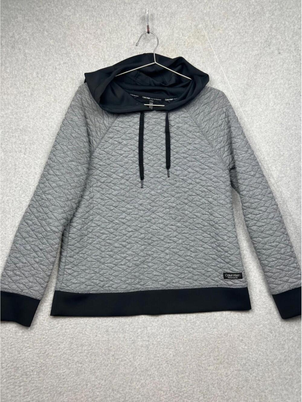 Calvin Klein Performance Pullover Hoodie Quilted Sweatshirt Womens Size L Hiking